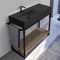 Console Sink Vanity, Matte Black Sink and  Natural Brown Oak Shelf, 43